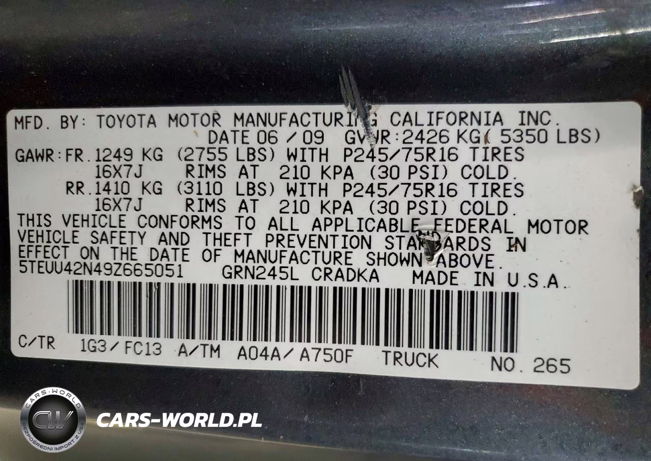 2009 Toyota Tacoma Access Cab VIN:5TEUU42N49Z665051 - 12