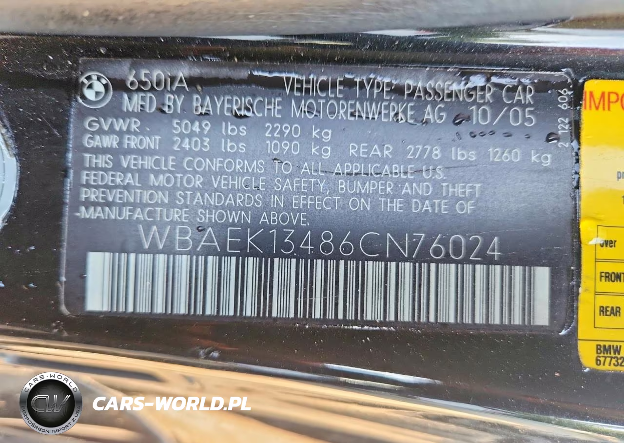 2006 BMW 650 I VIN:WBAEK13486CN76024 - 12