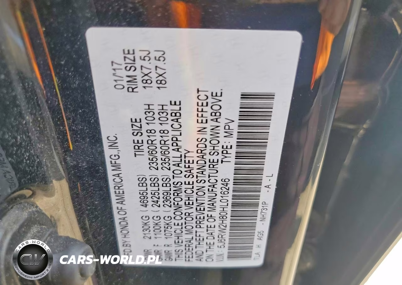 2017 Honda Cr-V Exl VIN:5J6RW2H80HL016246 - 13