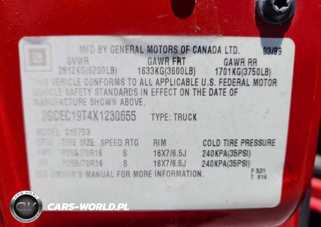 1999 Chevrolet Silverado C1500 VIN:2GCEC19T4X1230655 - 13