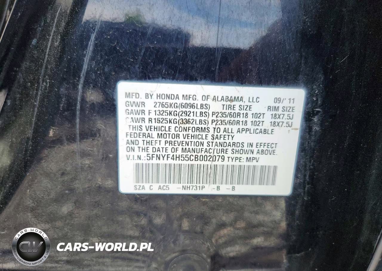 2012 Honda Pilot Exl VIN:5FNYF4H55CB002079 - 13