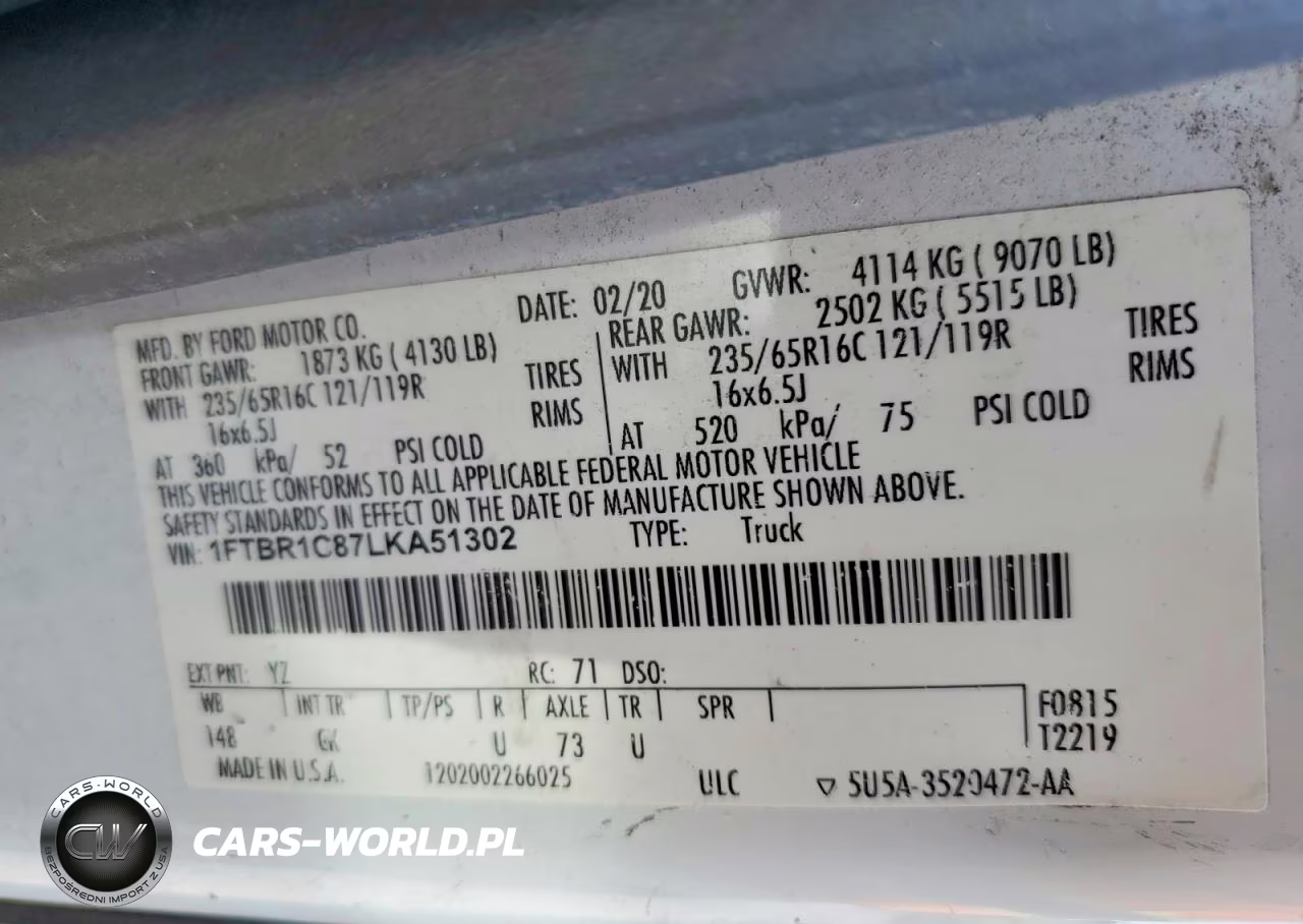 2020 Ford Transit T-250 VIN:1FTBR1C87LKA51302 - 14