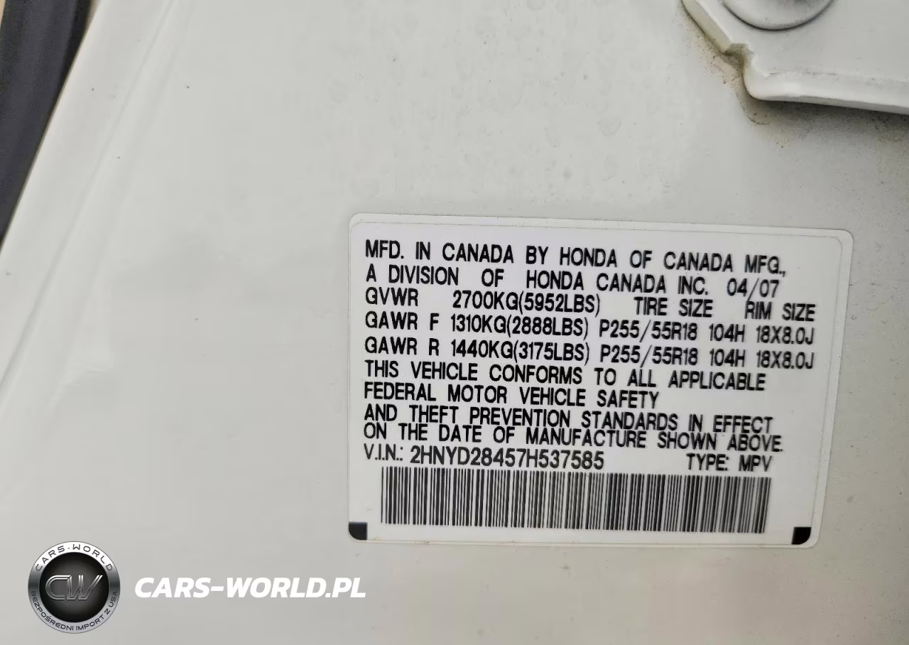 2007 Acur Mdx Sport 4D Suv VIN:2HNYD28457H537585 - 13