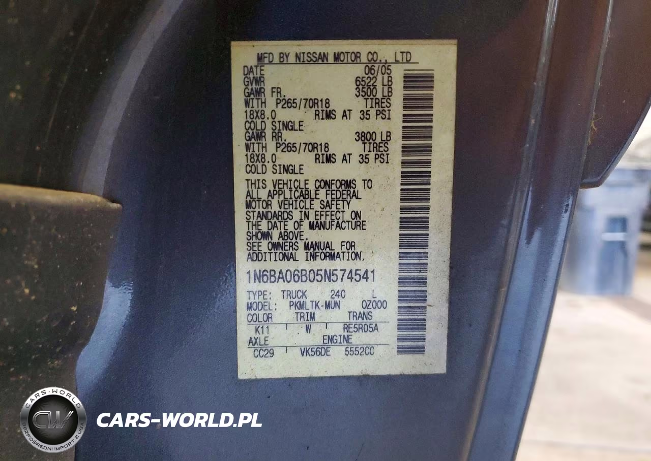 2005 Nissan Titan Xe VIN:1N6BA06B05N574541 - 13