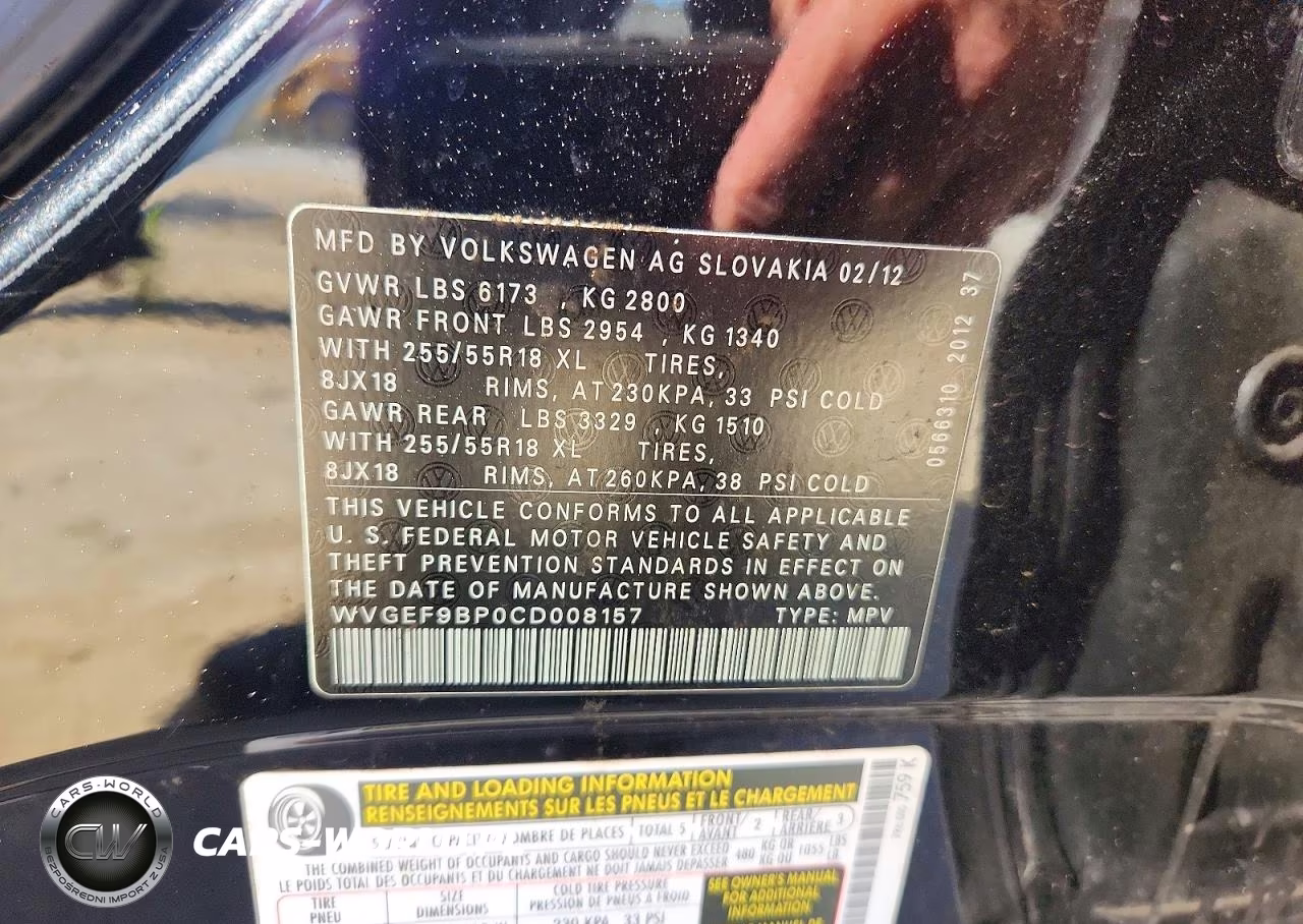 2012 Volkswagen Touareg V6 VIN:WVGEF9BP0CD008157 - 13