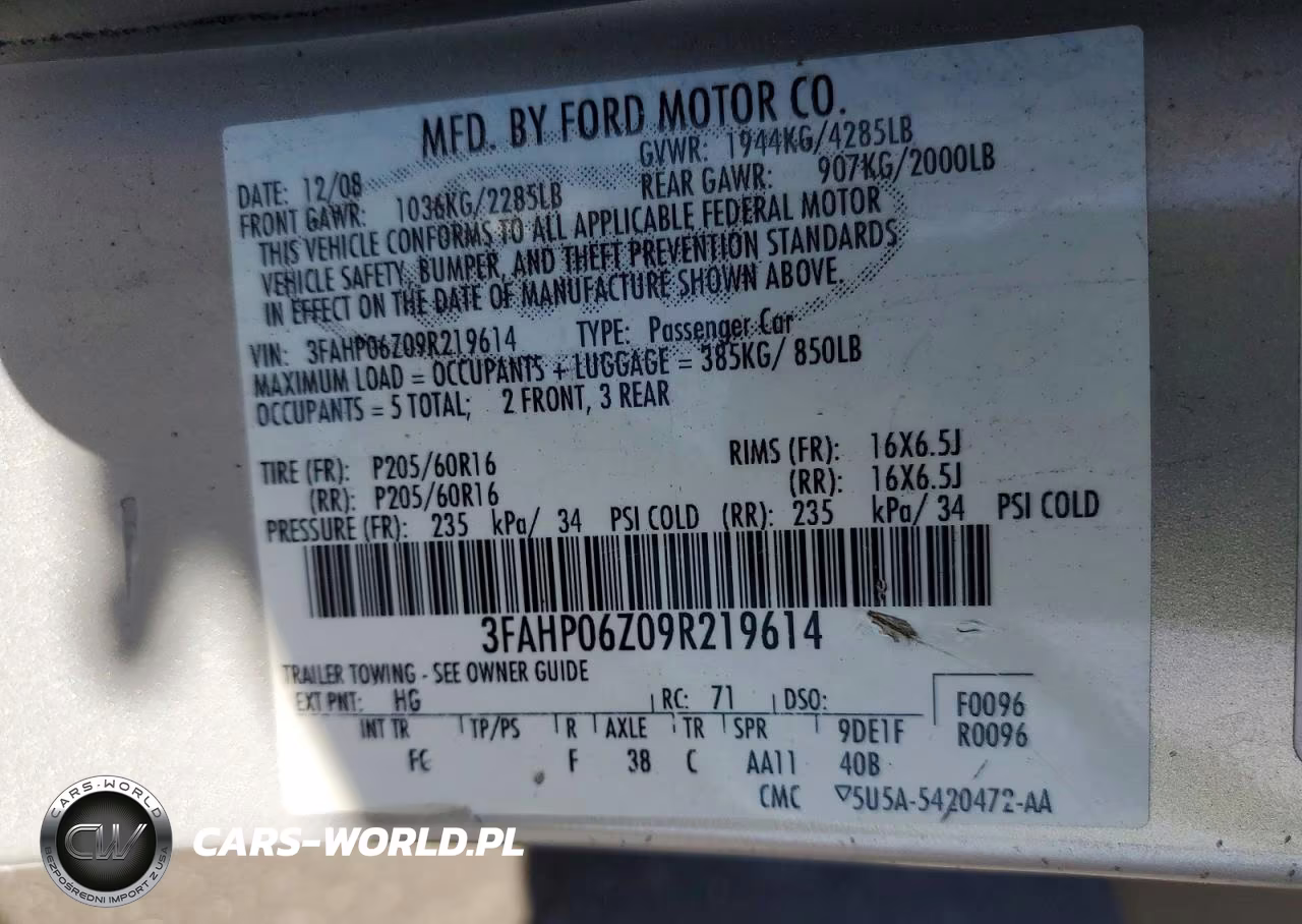 2009 Ford Fusion S 4D Sedan 4 VIN:3FAHP06Z09R219614 - 12