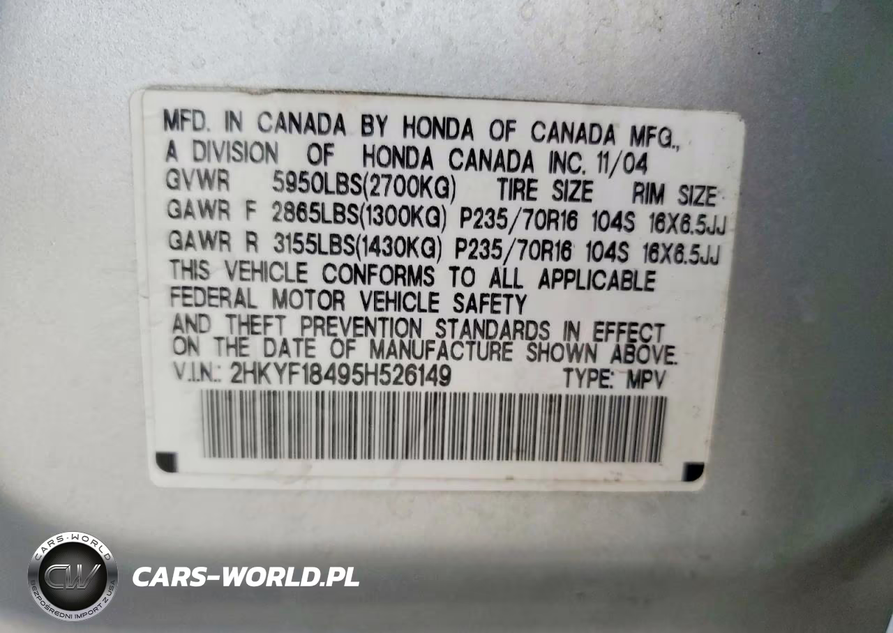 2005 Honda Pilot Ex VIN:2HKYF18495H526149 - 13