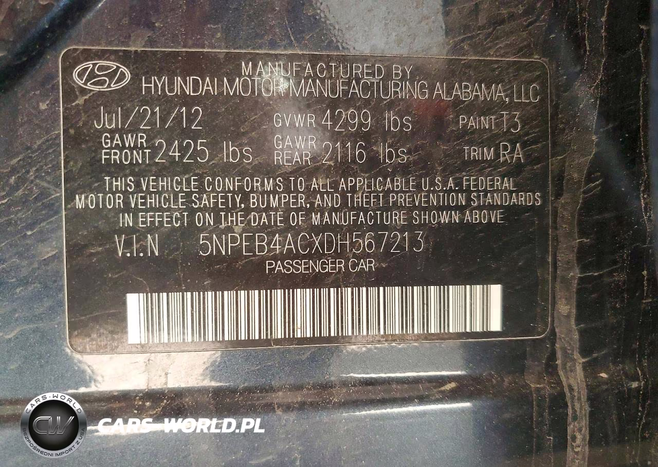 2013 Hyundai Sonata Gls VIN:5NPEB4ACXDH567213 - 12