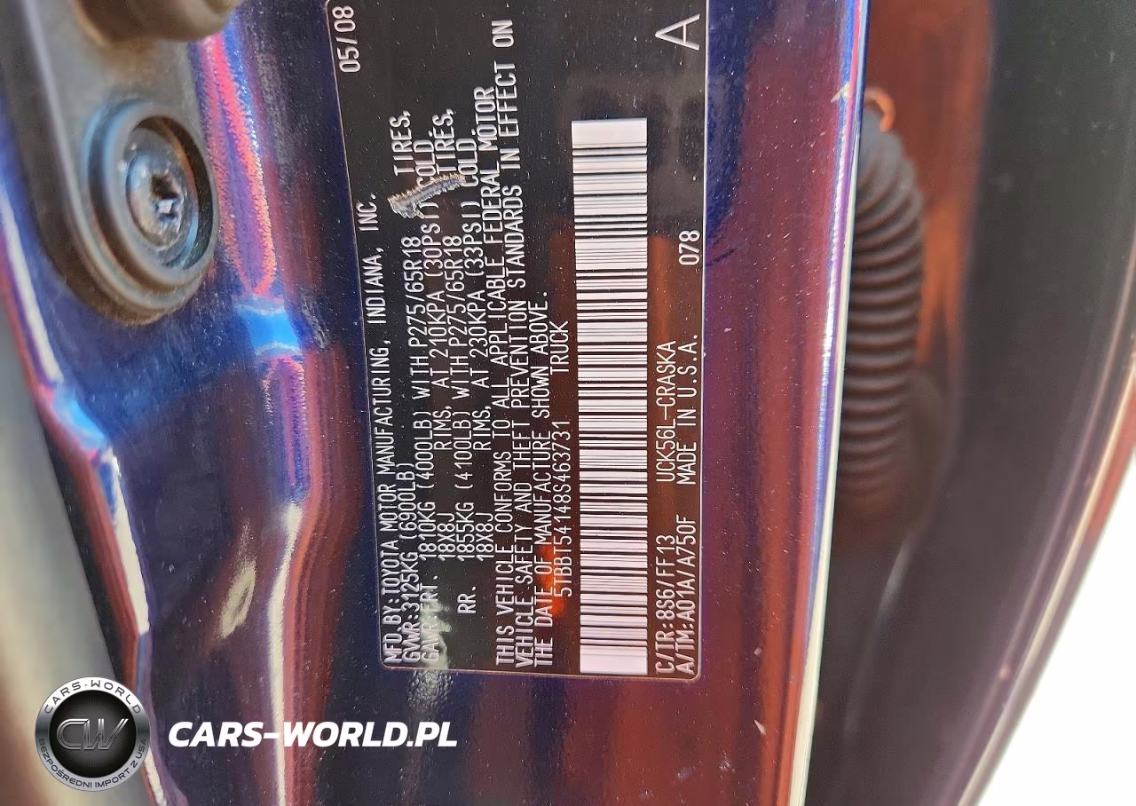 2008 Toyota Tundra Sr5 VIN:5TBBT54148S463731 - 12