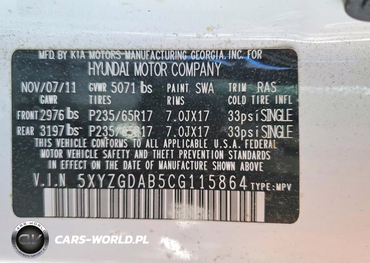 2012 Hyundai Santa Fe Gls VIN:5XYZGDAB5CG115864 - 13