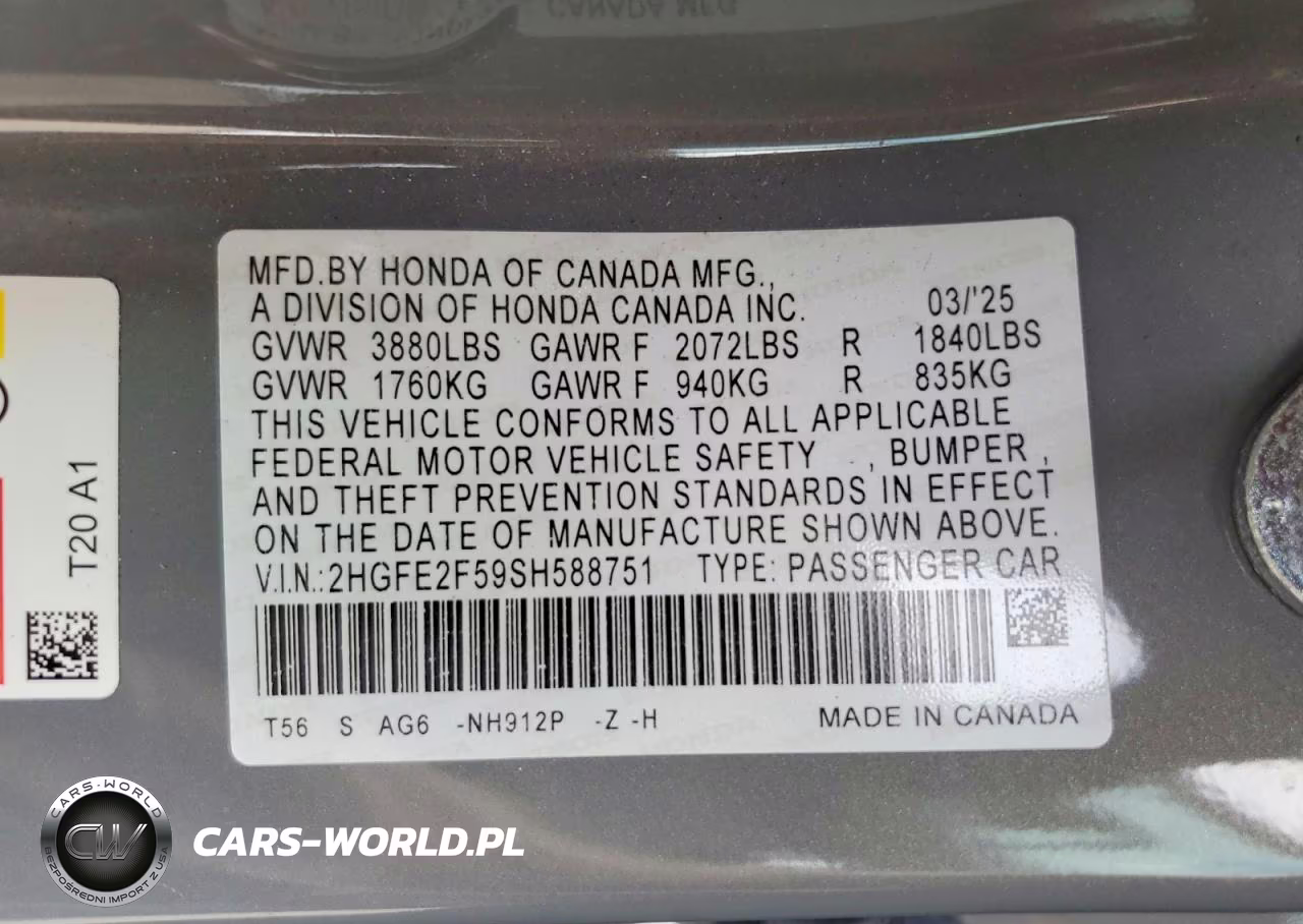 2025 Honda Civic Sport VIN:2HGFE2F59SH588751 - 13
