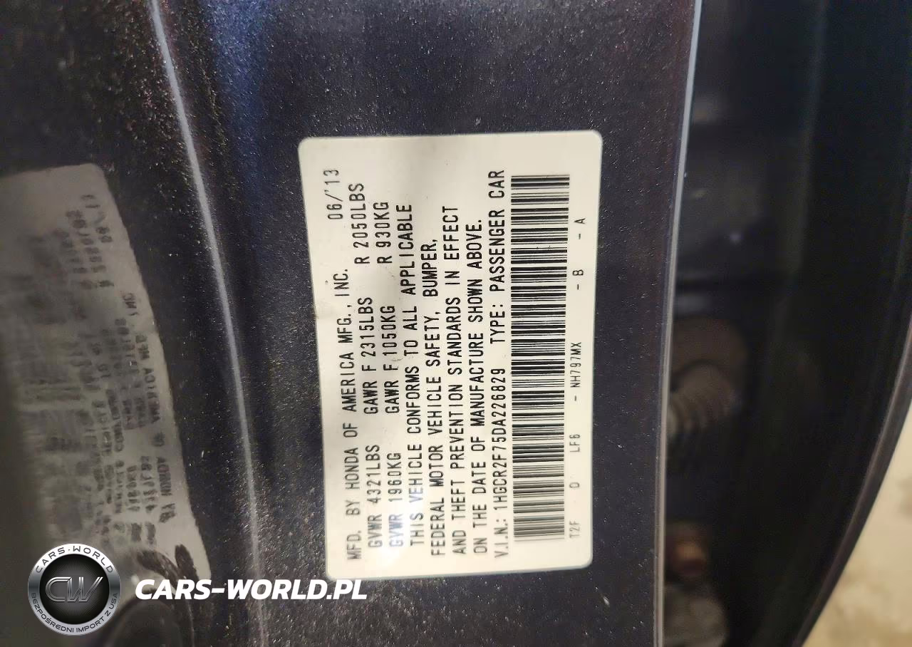 2013 Honda Accord Ex VIN:1HGCR2F75DA226829 - 13
