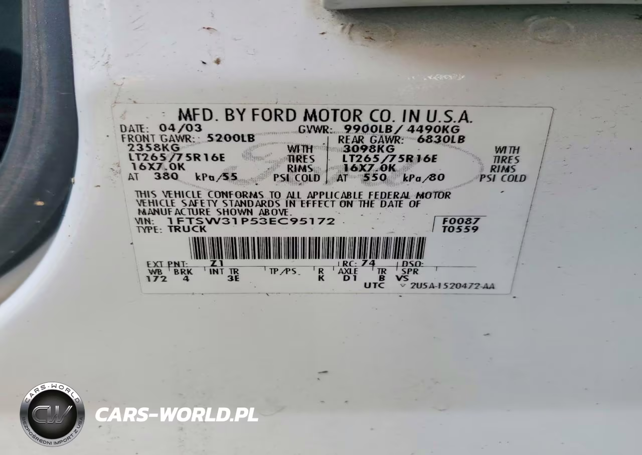 2003 Ford 350 Spr Cc VIN:1FTSW31P53EC95172 - 12