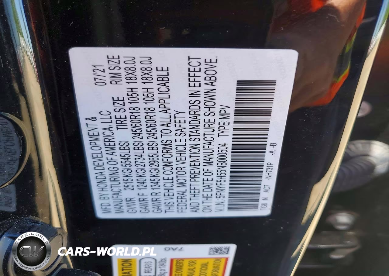2022 Honda Pilot Exl VIN:5FNYF5H55NB000504 - 14