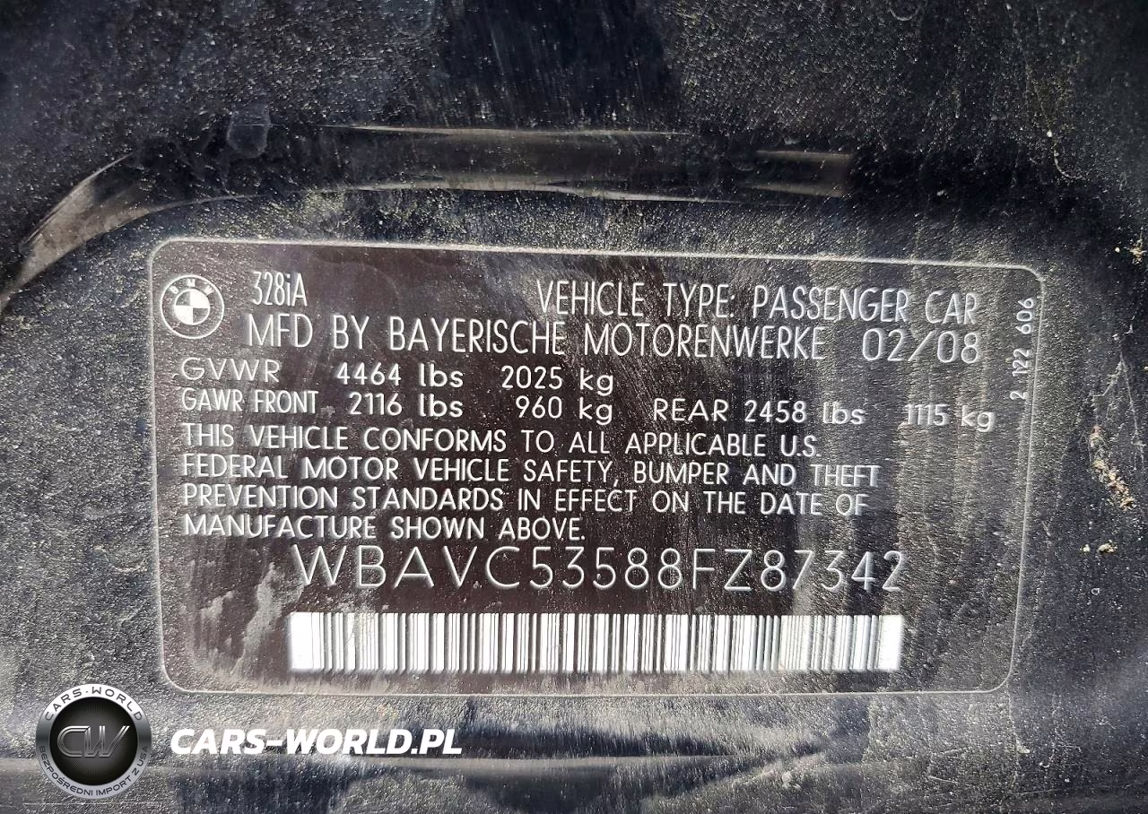 2008 BMW 328 I Sulev VIN:WBAVC53588FZ87342 - 12
