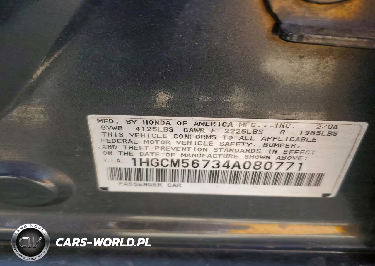 2004 Honda Accord Ex VIN:1HGCM56734A080771 - 12