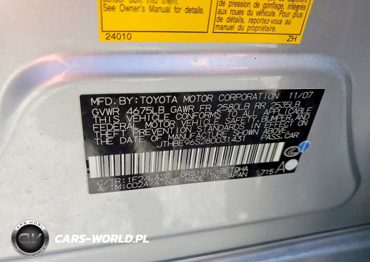 2008 Lexus Gs 350 VIN:JTHBE96S280031431 - 12