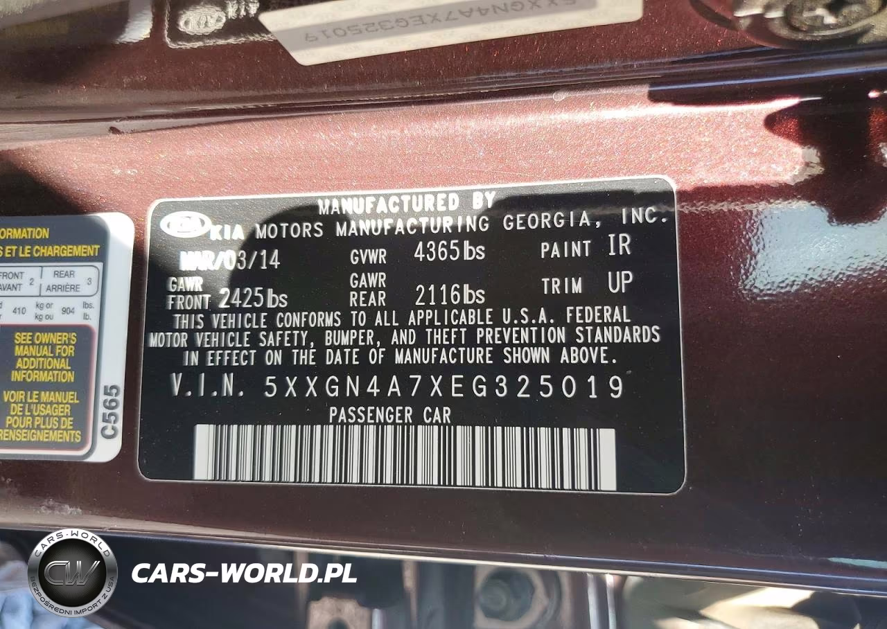 2014 Kia Optima Ex VIN:5XXGN4A7XEG325019 - 13