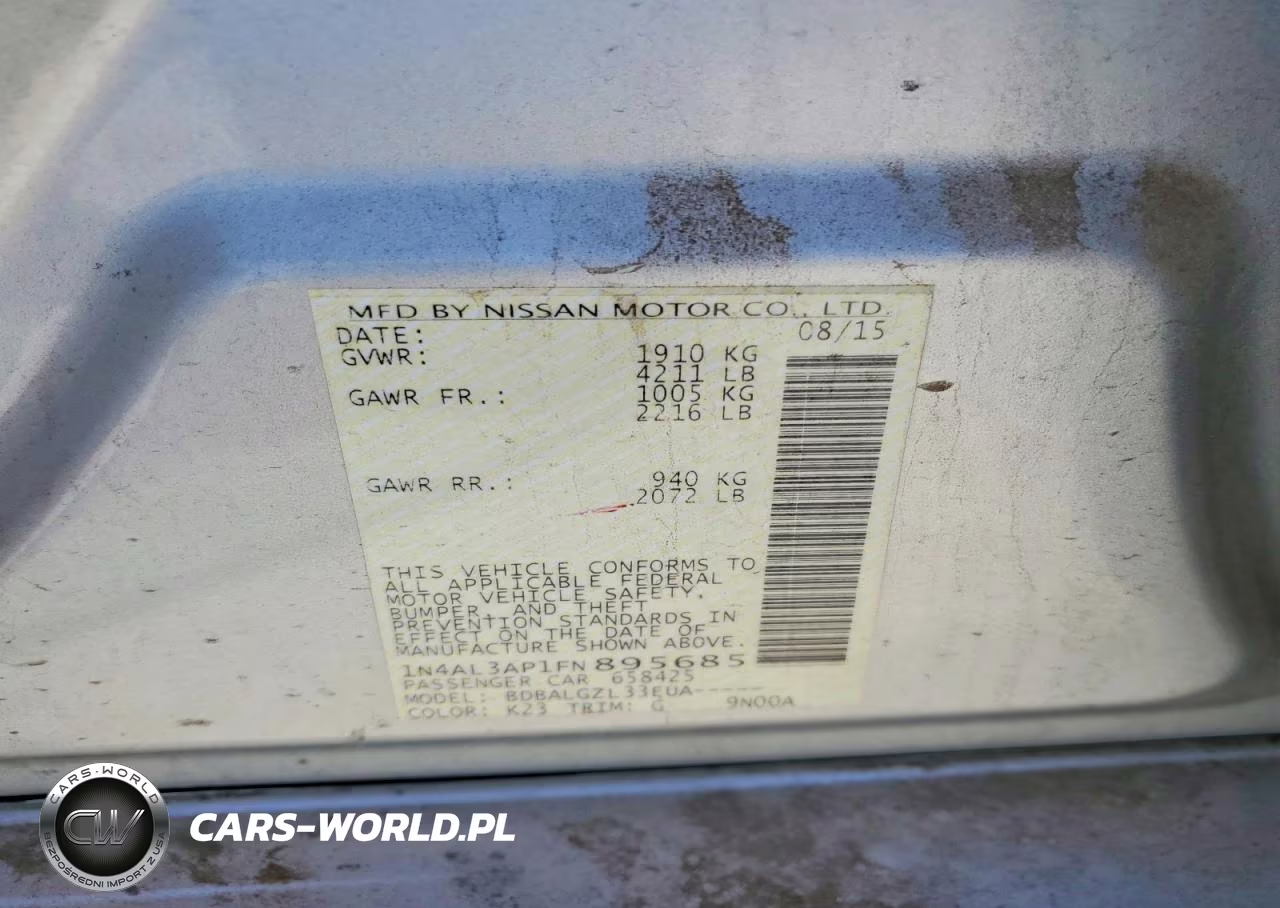2015 Nissan Altima 2.5 S VIN:1N4AL3AP1FN895685 - 12