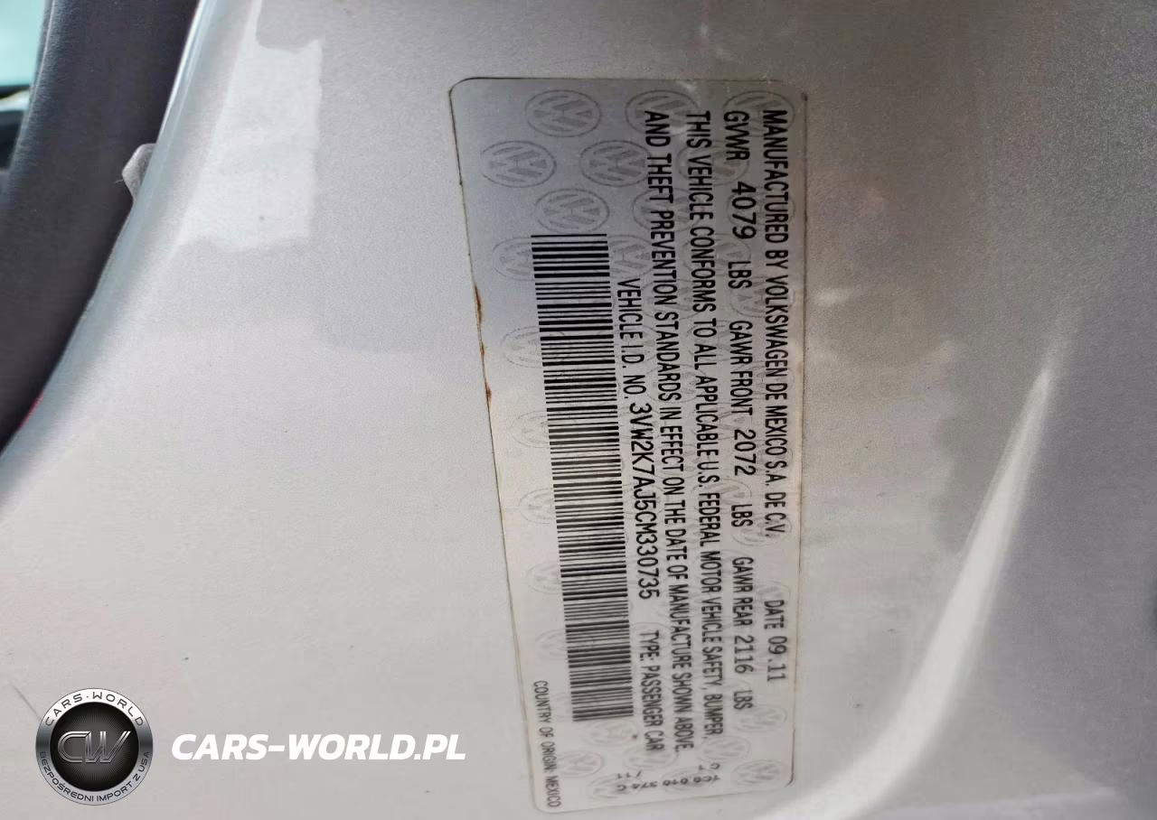 2012 Volkswagen Jetta Base VIN:3VW2K7AJ5CM330735 - 12