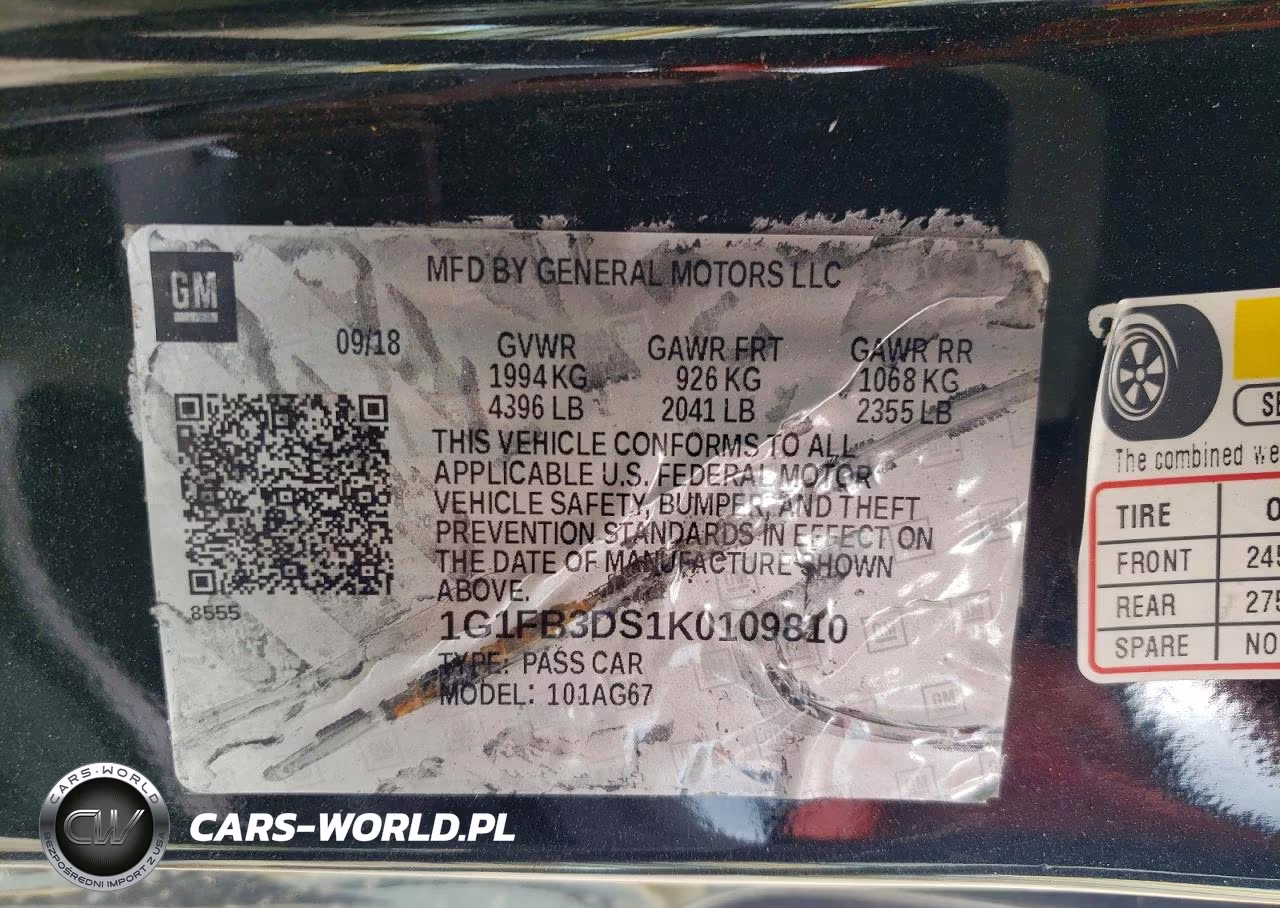 2019 Chevrolet Camaro Ls VIN:1G1FB3DS1K0109810 - 12