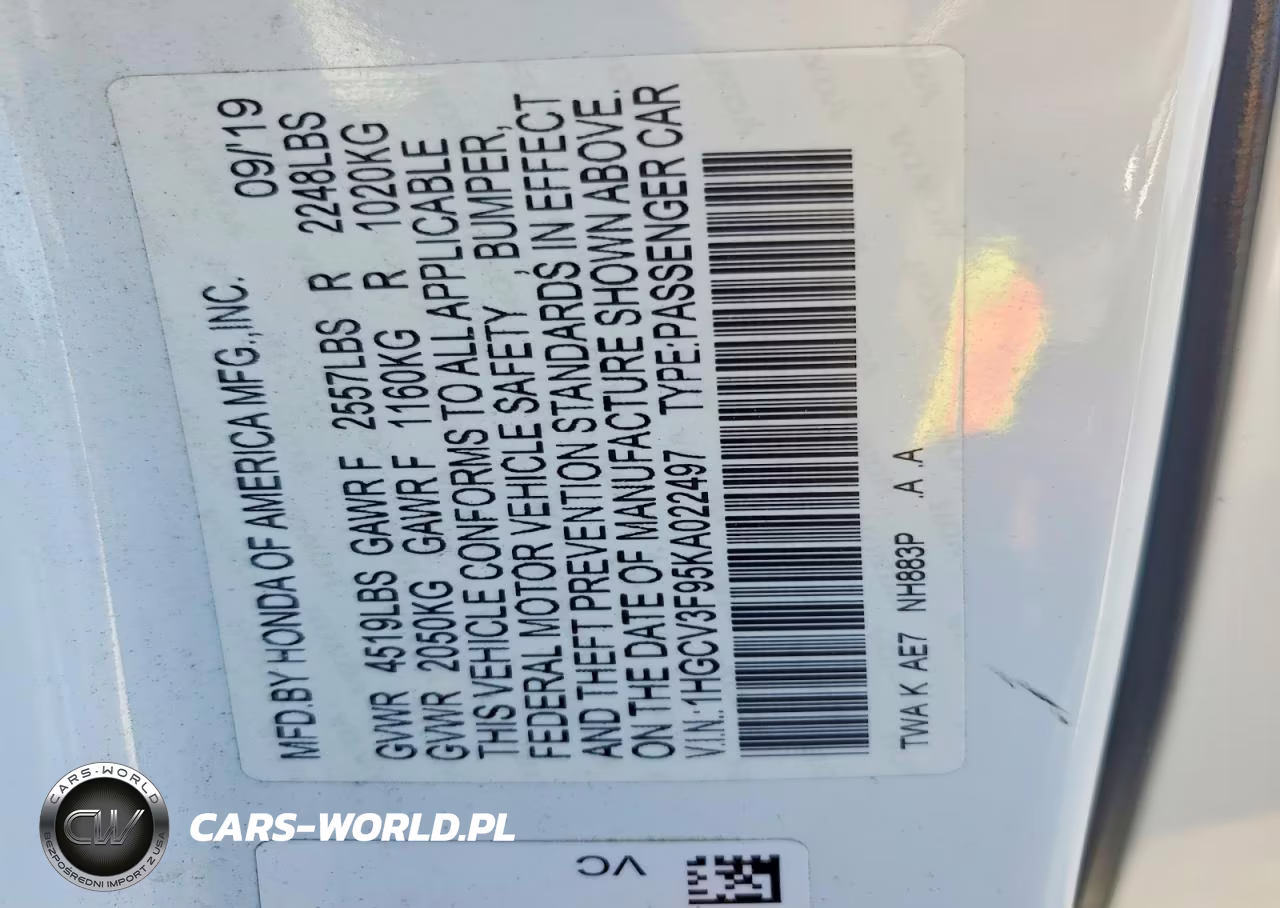 2019 Honda Accord Touring Hybrid VIN:1HGCV3F95KA022497 - 12