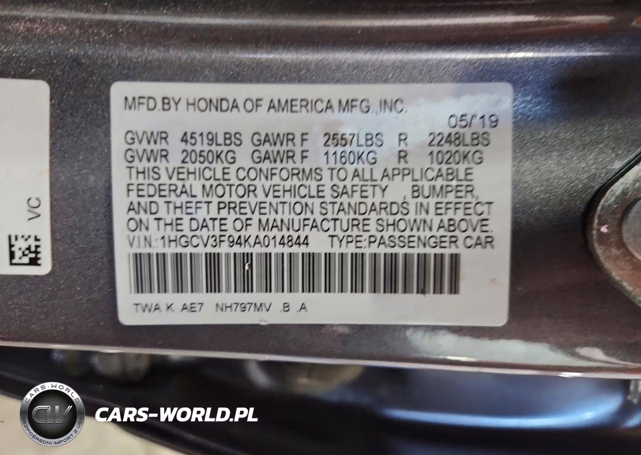 2019 Honda Accord Touring Hybrid VIN:1HGCV3F94KA014844 - 12