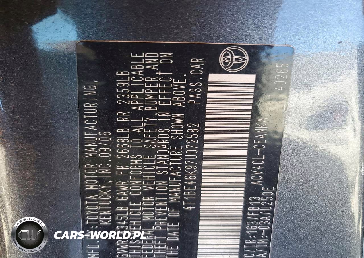 2007 Toyota Camry Le VIN:4T1BE46K97U072582 - 12