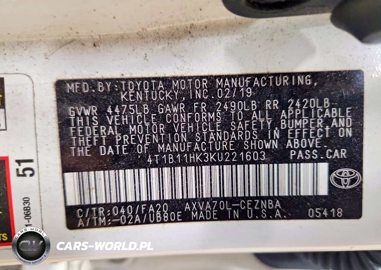 2019 Toyota Camry Le VIN:4T1B11HK3KU221603 - 12