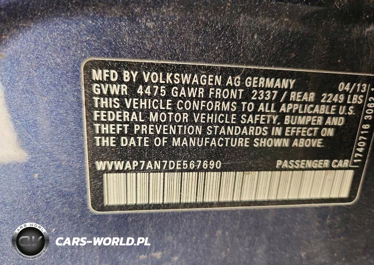 2013 Volkswagen Cc Sport VIN:WVWAP7AN7DE567690 - 12