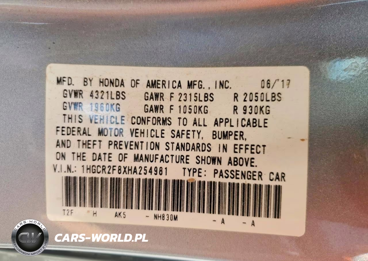 2017 Honda Accord Exl VIN:1HGCR2F8XHA254981 - 12