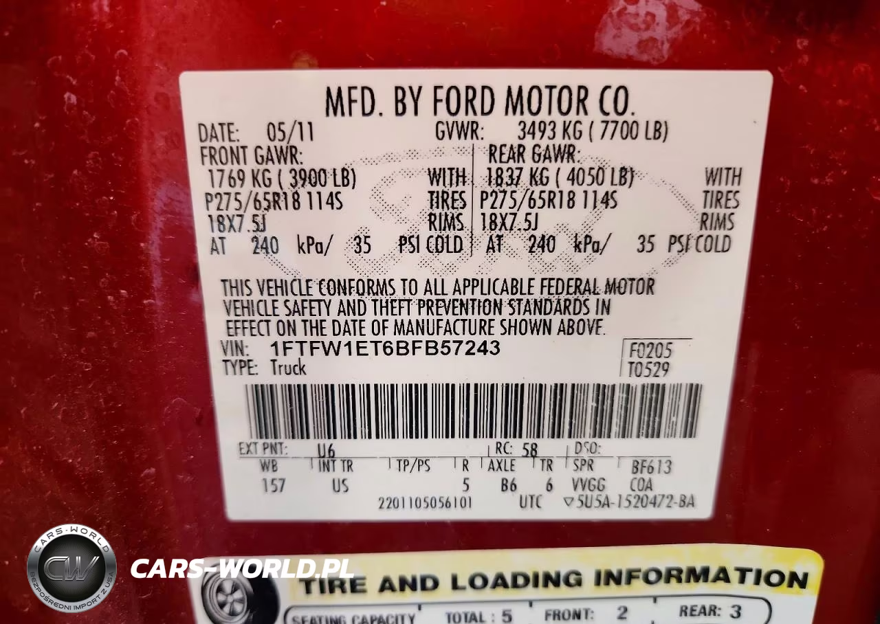 2011 Ford F150 Supercrew VIN:1FTFW1ET6BFB57243 - 12