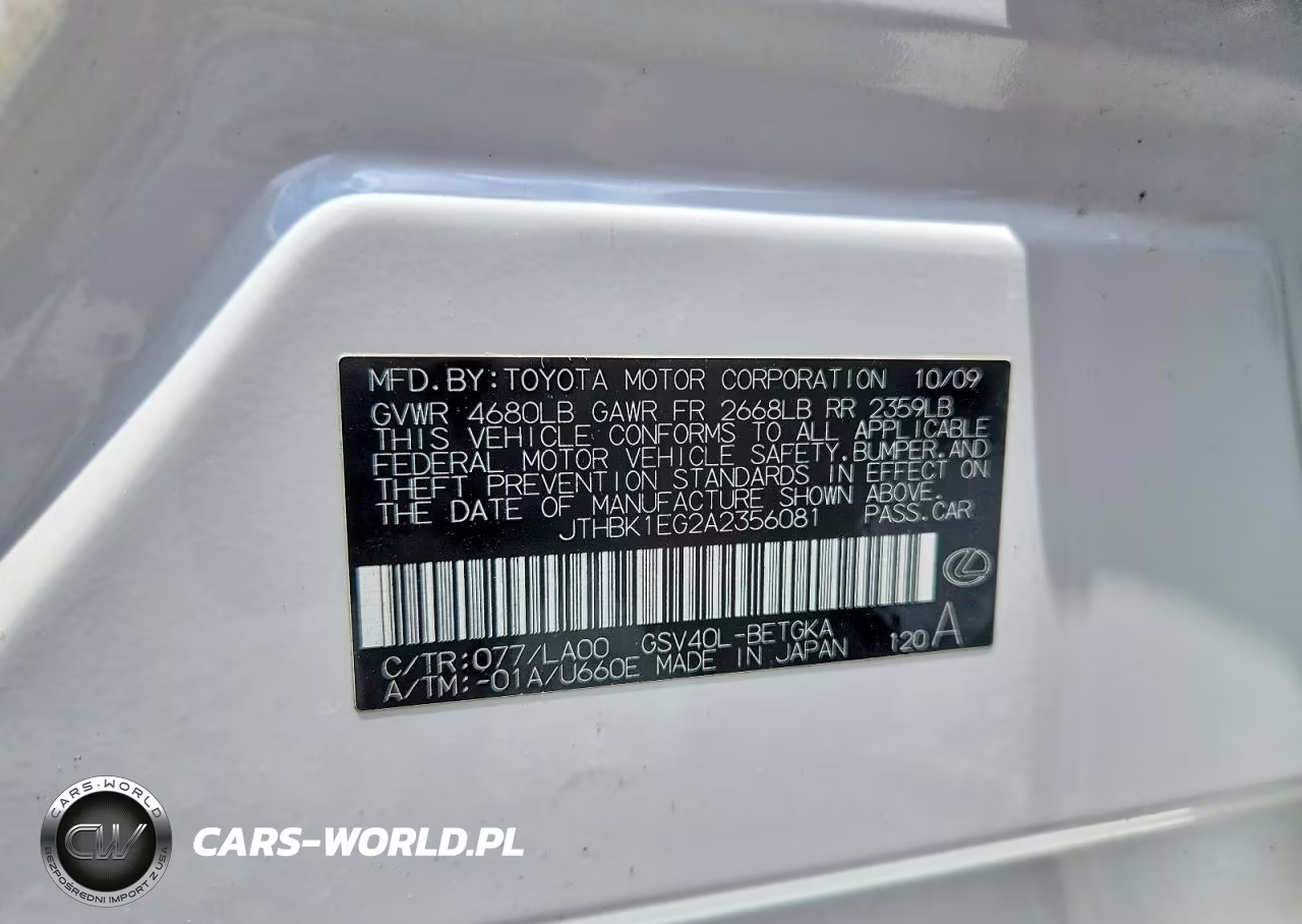 2010 Lexus Es 350 VIN:JTHBK1EG2A2356081 - 12