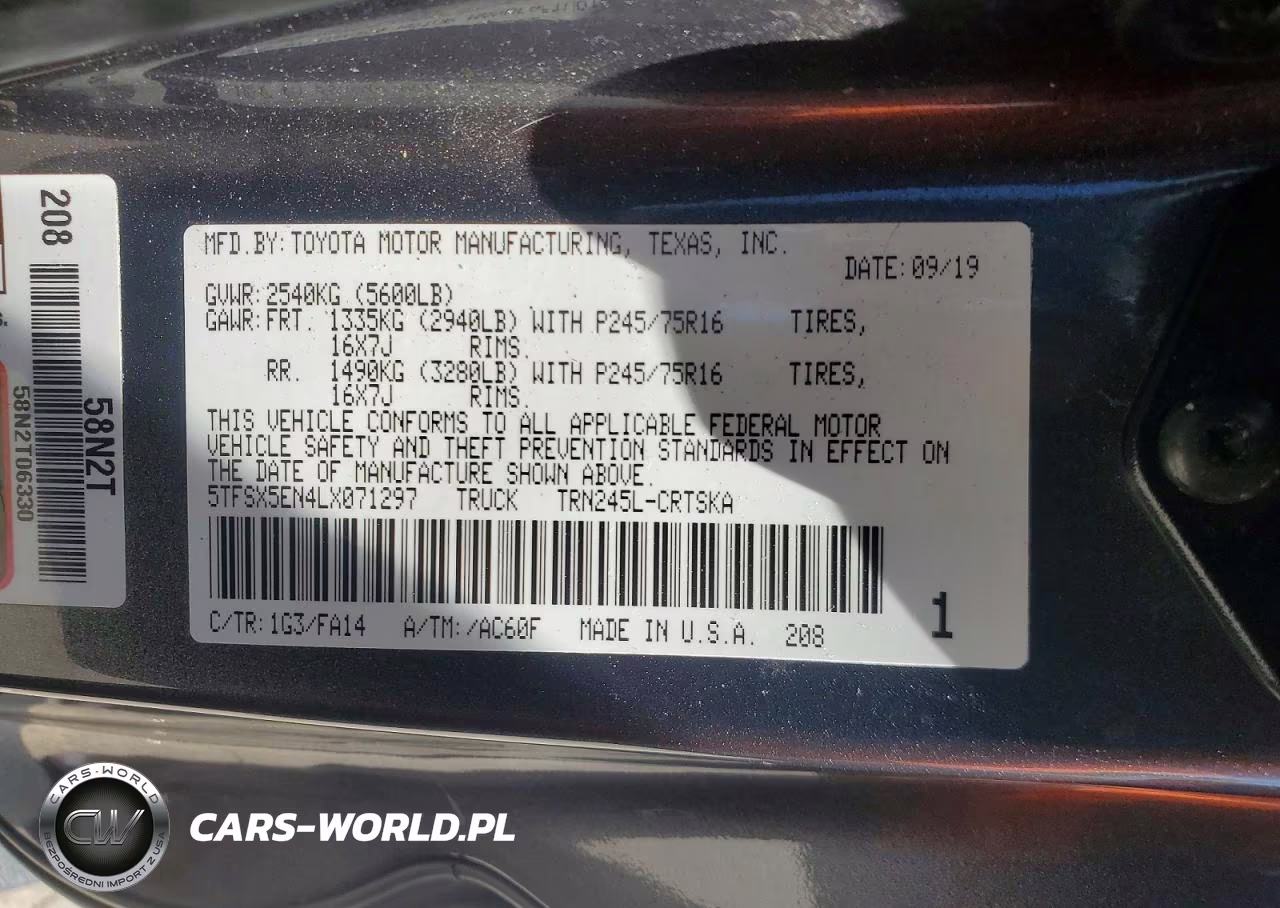 2020 Toyota Tacoma Sr VIN:5TFSX5EN4LX071297 - 13