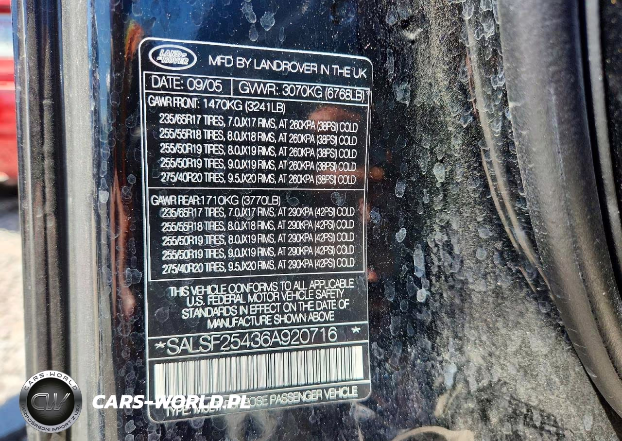 2006 Land Rover Range Rover Sport Hse VIN:SALSF25436A920716 - 13