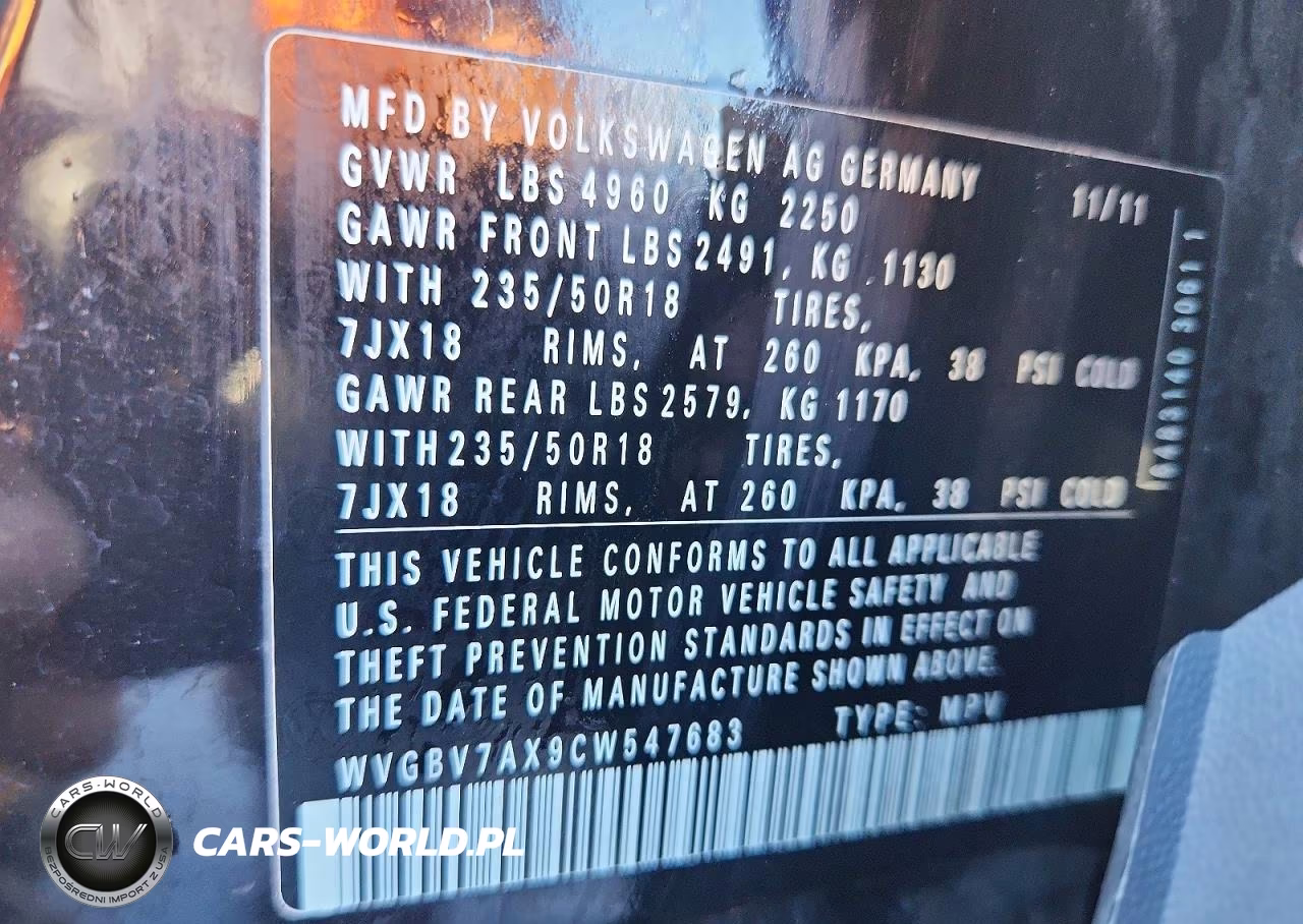 2012 Volkswagen Tiguan S VIN:WVGBV7AX9CW547683 - 13