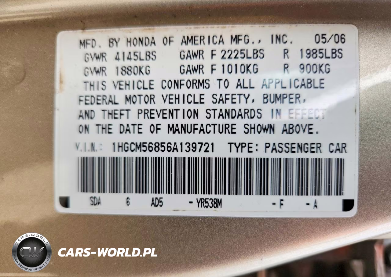 2006 Honda Accord Ex VIN:1HGCM56856A139721 - 12