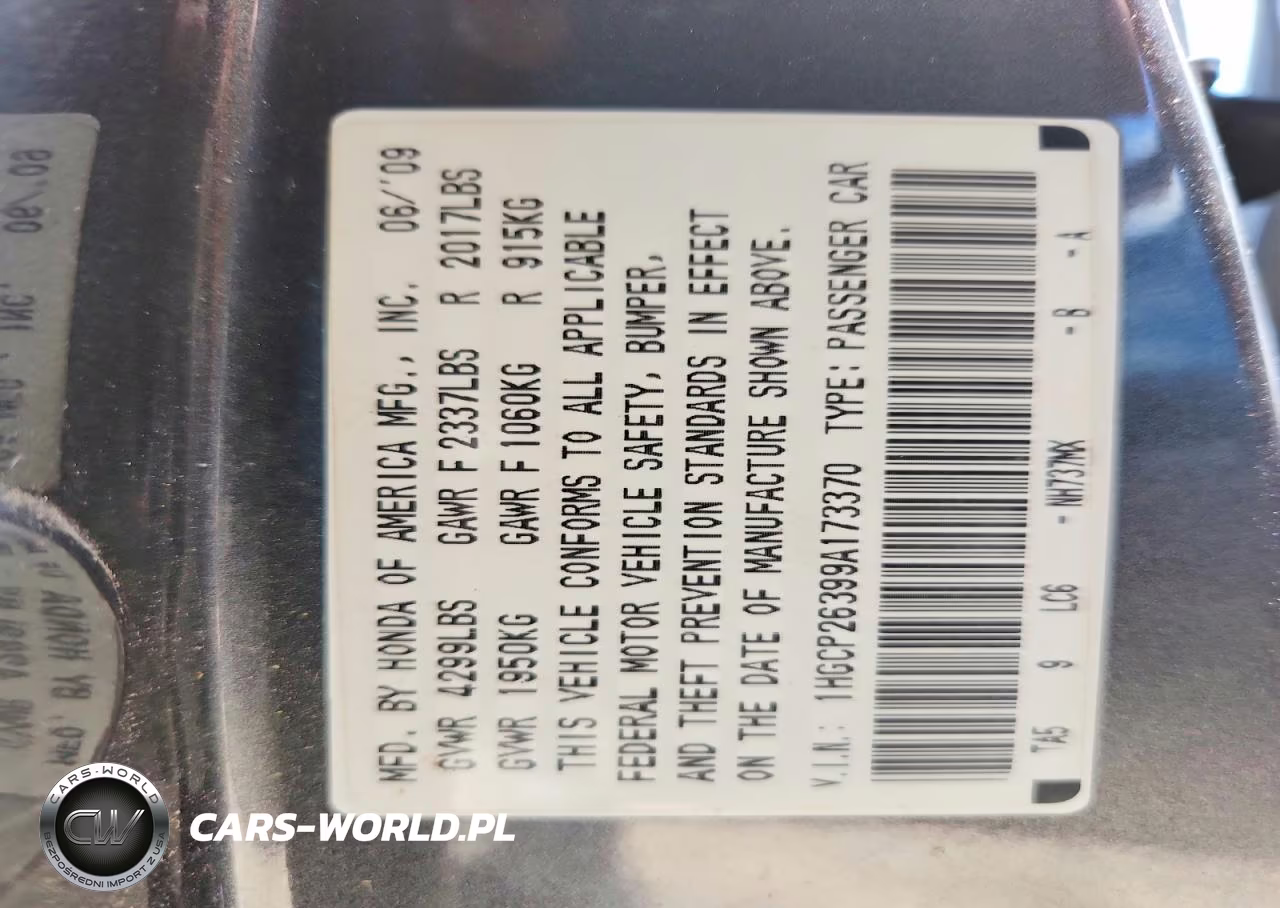 2009 Honda Accord Lx VIN:1HGCP26399A173370 - 13