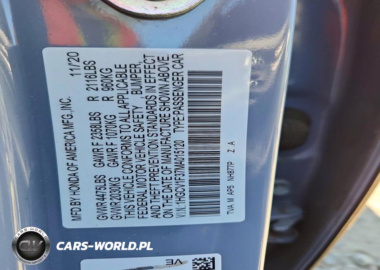 2021 Honda Accord Sport VIN:1HGCV1F37MA015120 - 12