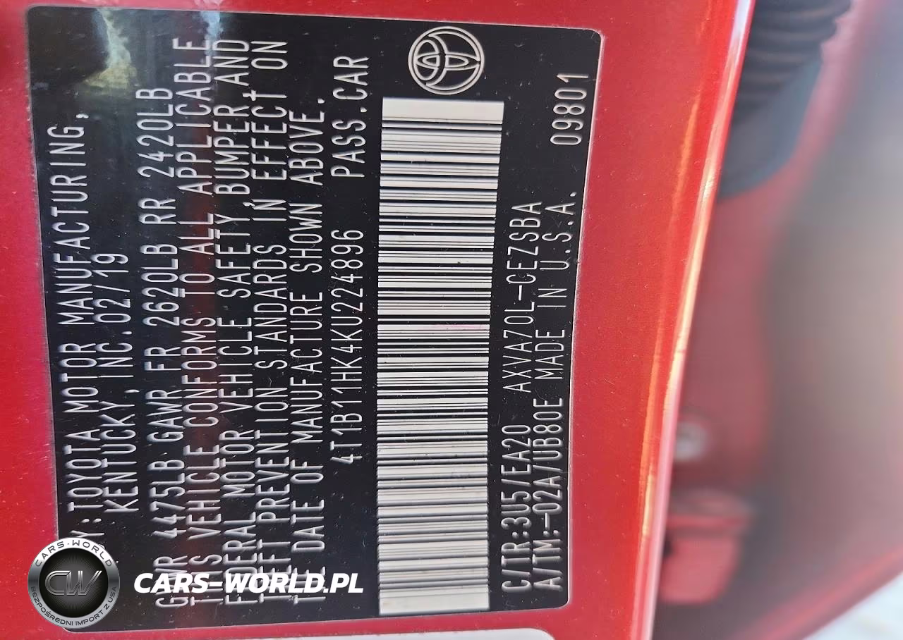 2019 Toyota Camry Se VIN:4T1B11HK4KU224896 - 12