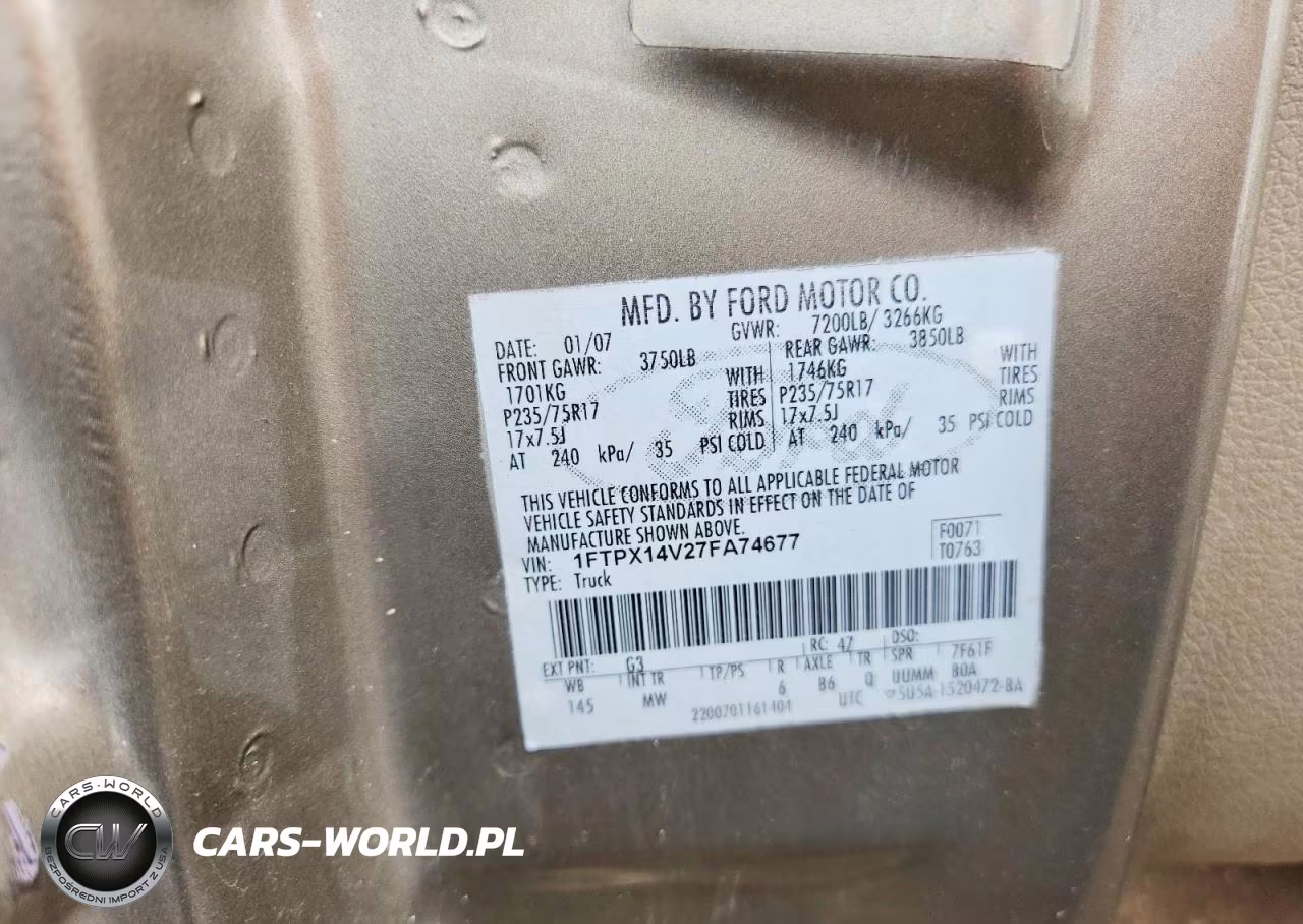2007 Ford F150 VIN:1FTPX14V27FA74677 - 12