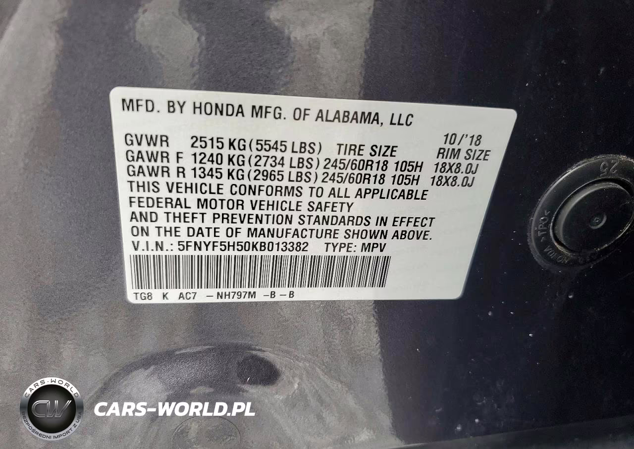 2019 Honda Pilot Exl VIN:5FNYF5H50KB013382 - 13