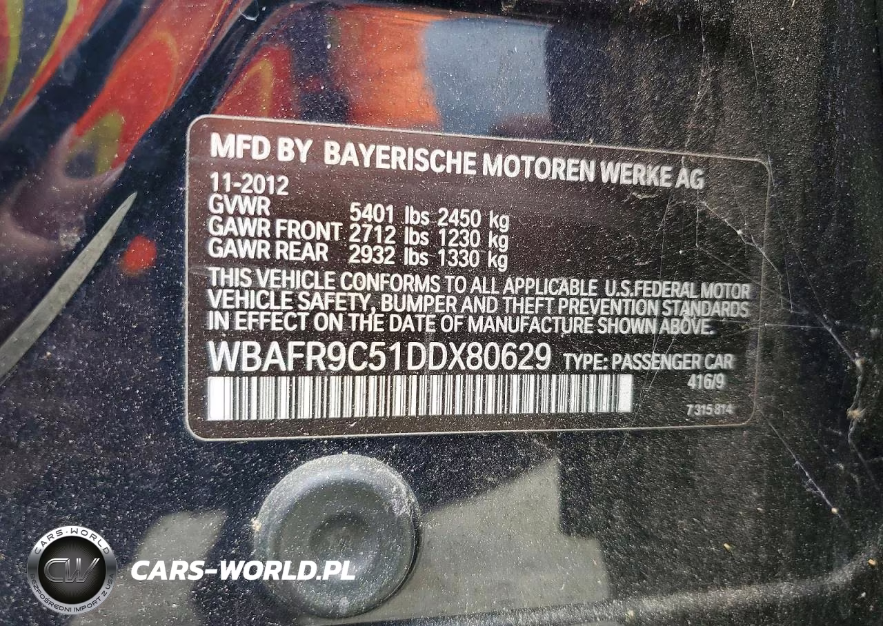 2013 BMW 550 I VIN:WBAFR9C51DDX80629 - 13