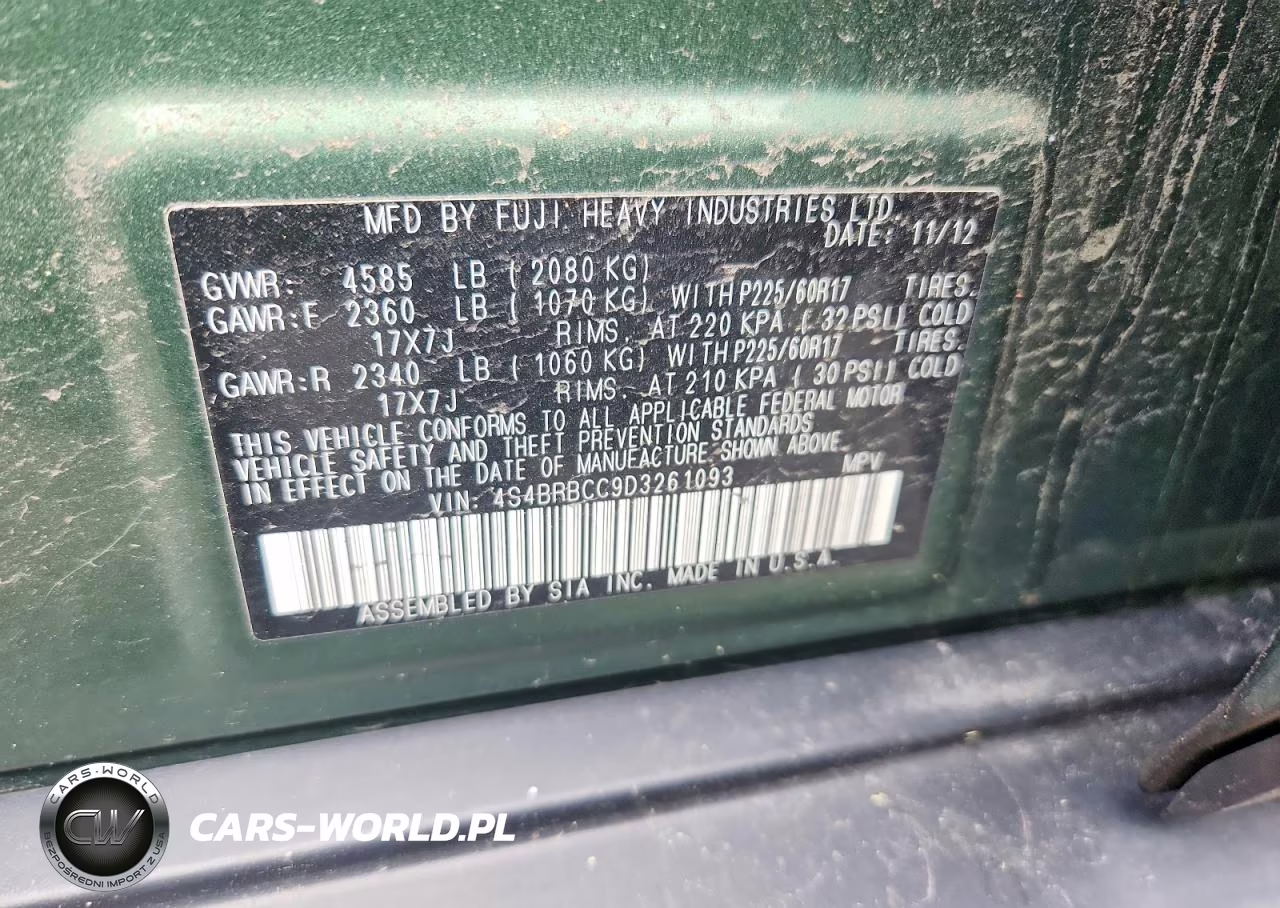2013 Subaru Outback 2.5I Premium VIN:4S4BRBCC9D3261093 - 13