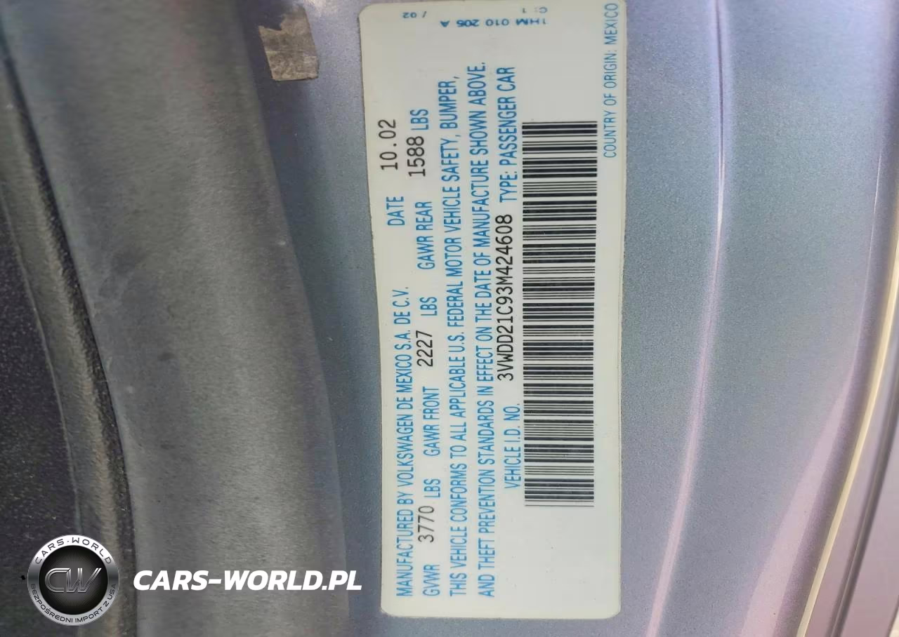 2003 Volkswagen New Beetle Glx VIN:3VWDD21C93M424608 - 12