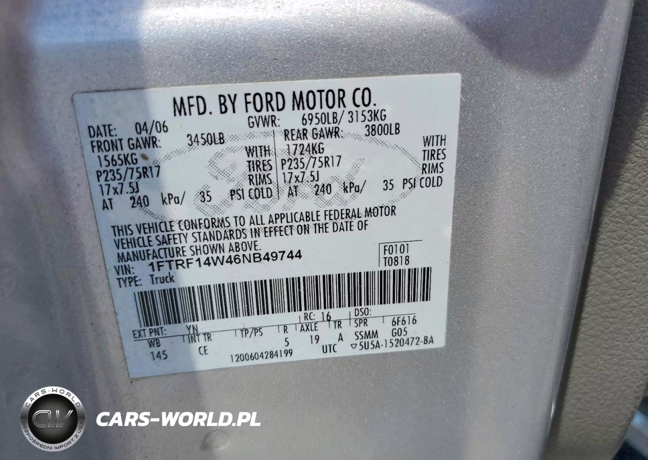 2006 Ford F150 VIN:1FTRF14W46NB49744 - 12