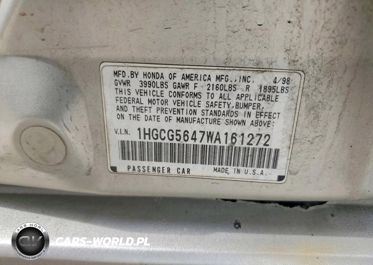 1998 Honda Accord Lx VIN:1HGCG5647WA161272 - 12
