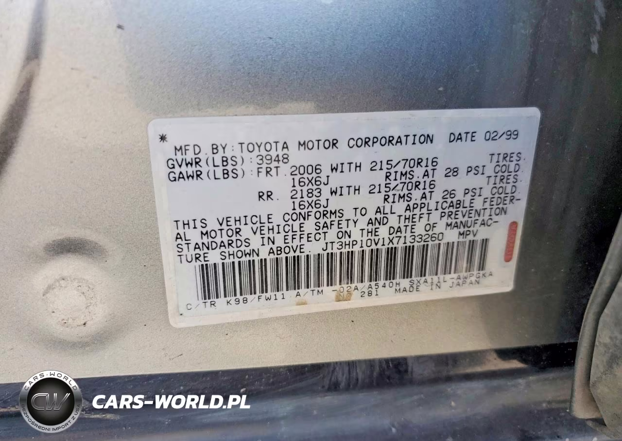 1999 Toyota Rav4 Base VIN:JT3HP10V1X7133260 - 12