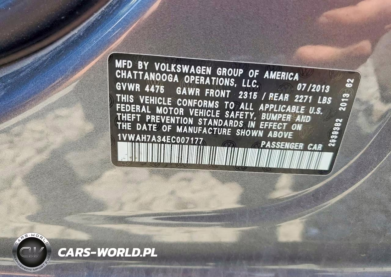 2014 Volkswagen Passat S VIN:1VWAH7A34EC007177 - 12