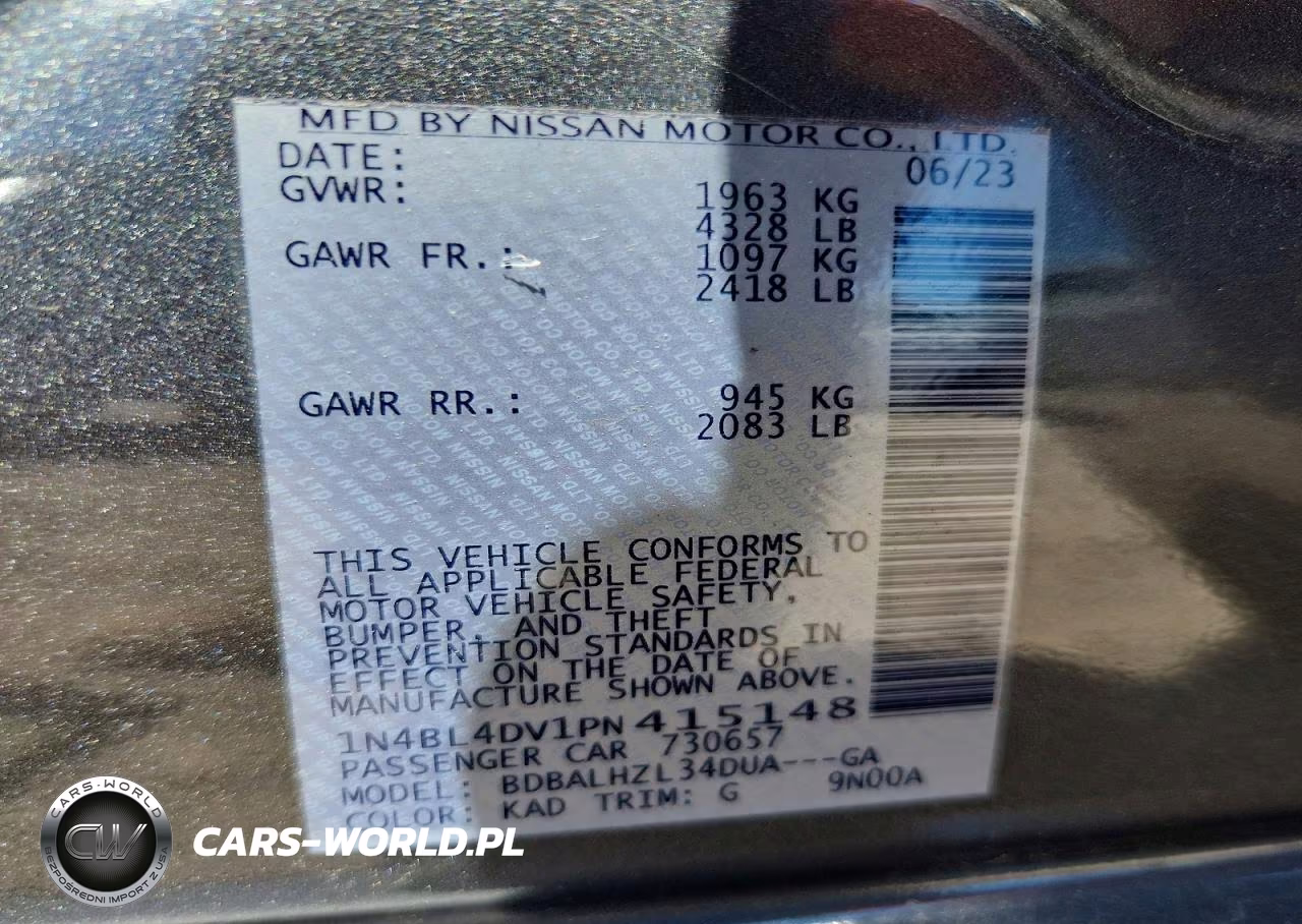 2023 Nissan Altima Sv VIN:1N4BL4DV1PN415148 - 13